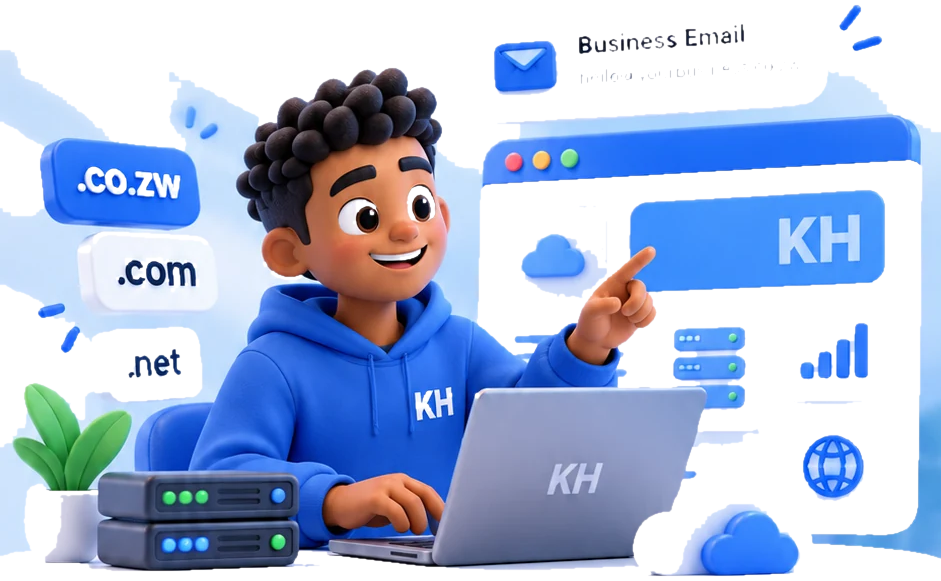 KreativHost hosting, domains and professional email illustration